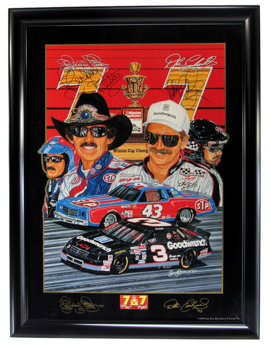 Richard Petty / Dale Earnhardt NASCAR Signed 22x30 Poster Framed JSA LOA 215382