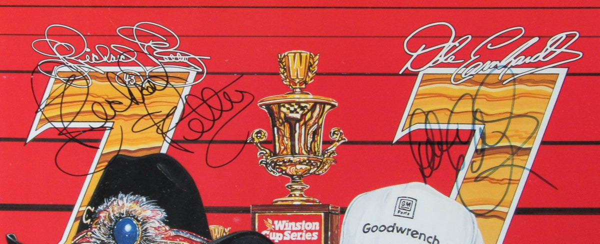 Richard Petty / Dale Earnhardt NASCAR Signed 22x30 Poster Framed JSA LOA 215382