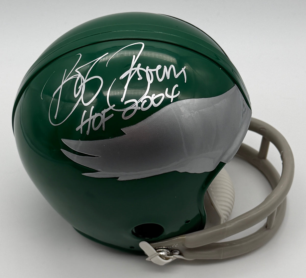 Bob Brown HOF Signed/Inscribed "HOF 2004" Eagles Mini Football Helmet JSA 215552