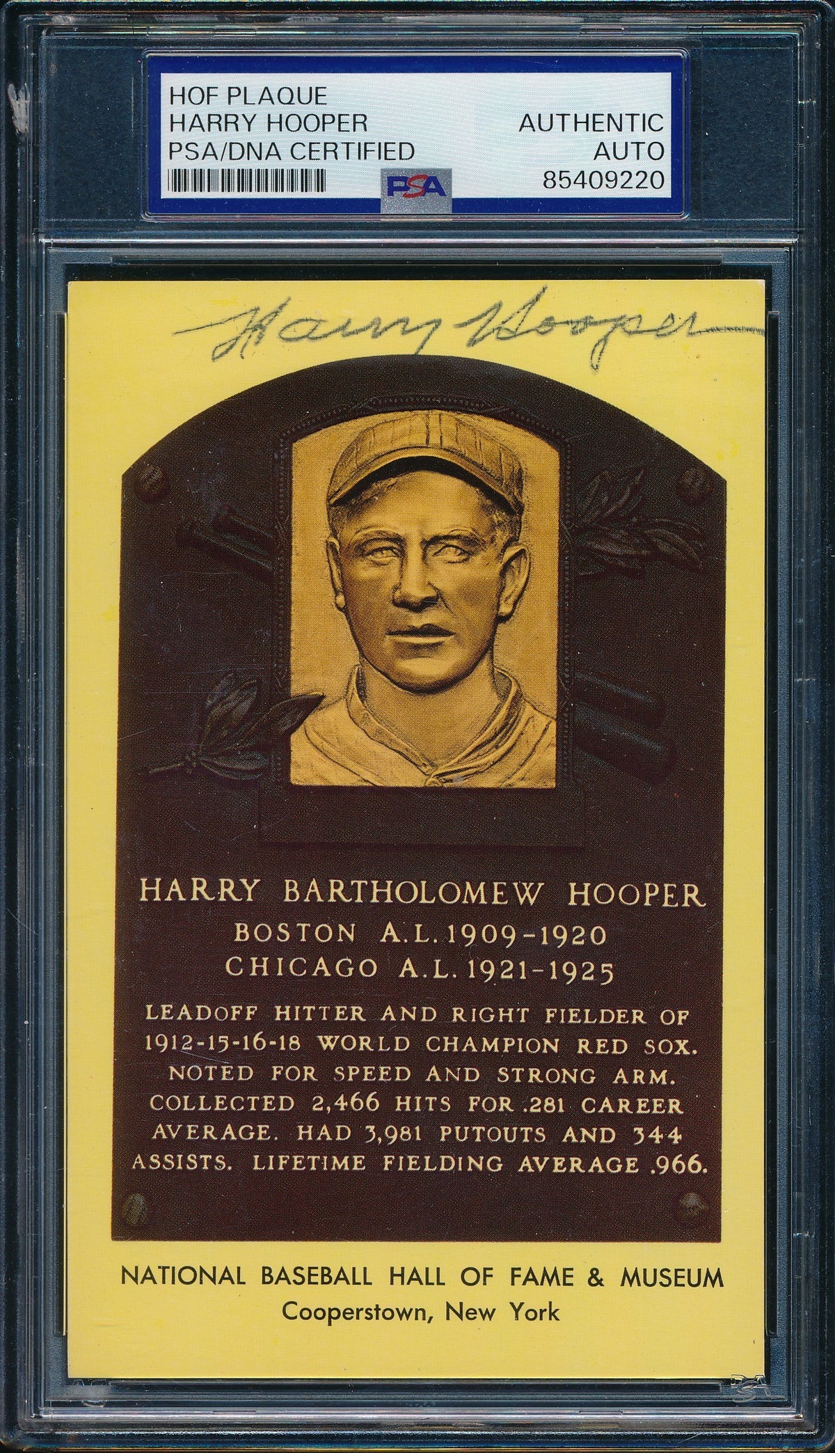 Harry Hooper Signed/Auto Hall of Fame Plaque Post Card White Sox PSA/DNA 213323