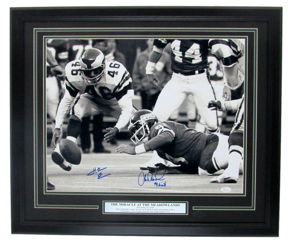 Herm Edwards Joe Pisarick Eagles Autographed 16x20 Photo Framed JSA 141450