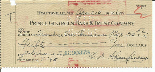 Clark Shaughnessy CHOF Signed/Autographed 1946 Bank Check 150336