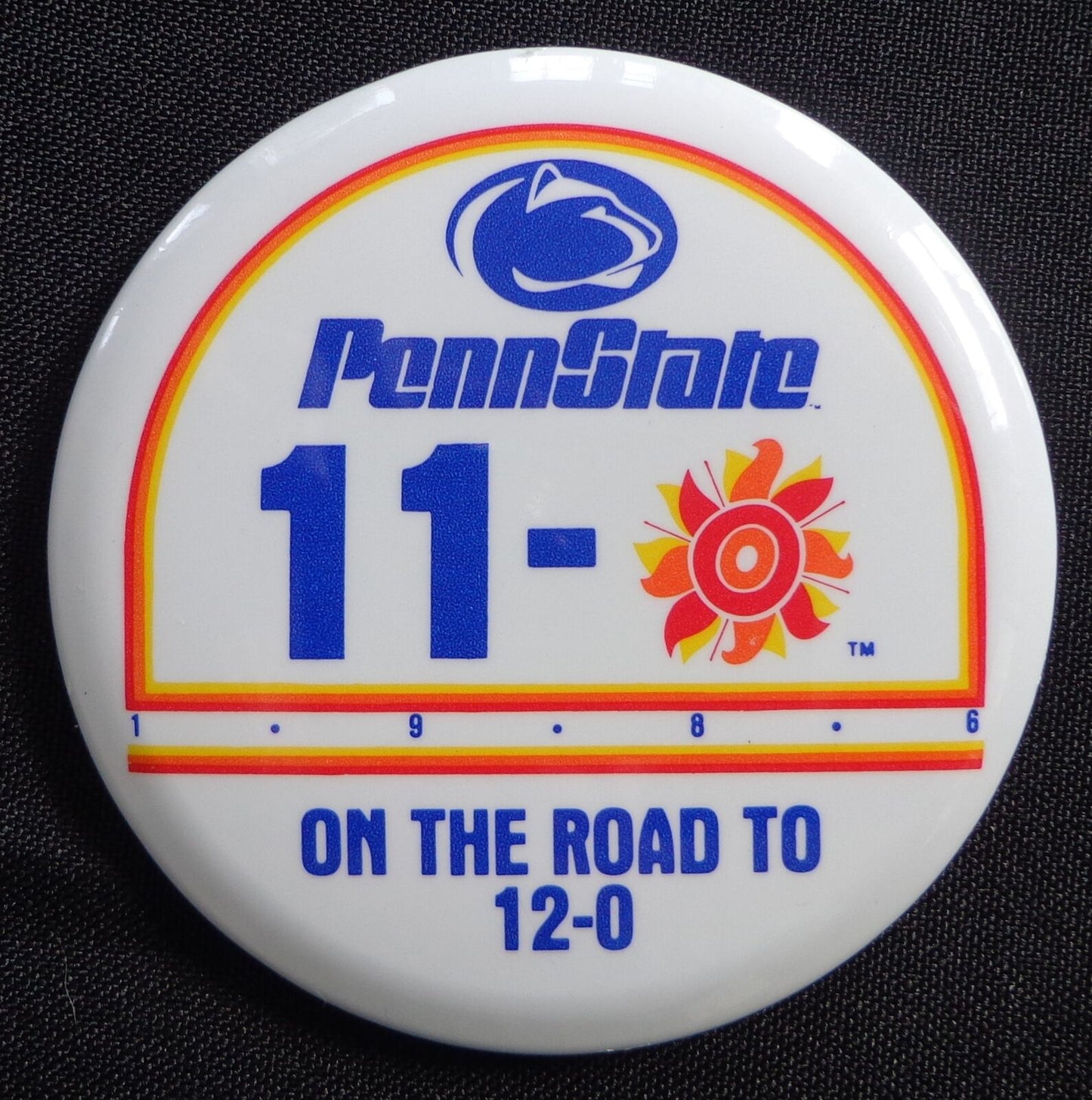 Vintage 1986 Penn State Sunkist Fiesta Bowl 3 inch Button Pin