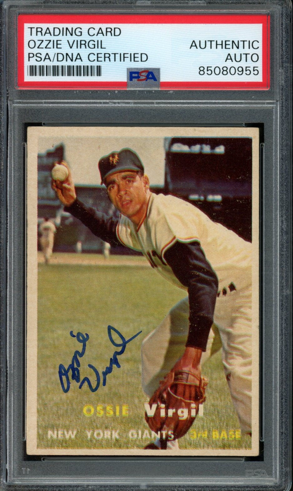 1957 TOPPS Ozzie Virgil #365 Auth Card Signed NY Giants PSA/DNA 184126
