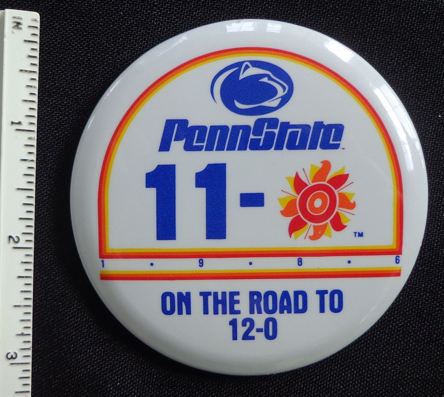 Vintage 1986 Penn State Sunkist Fiesta Bowl 3 inch Button Pin