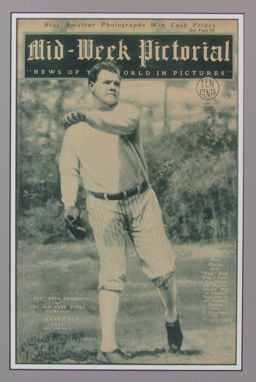 Mid-Week Pictorial Newspaper March 24, 1927 Babe Ruth New York Yankees Framed