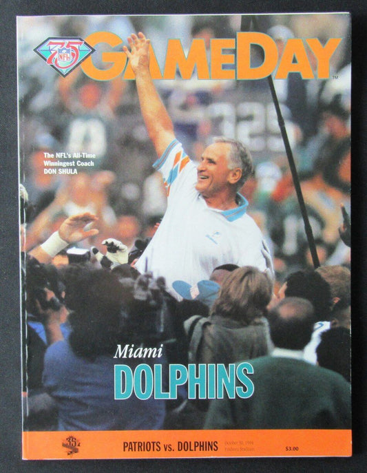 1994 New England Patriots vs. Miami Dolphins Program Don Shula 10/30