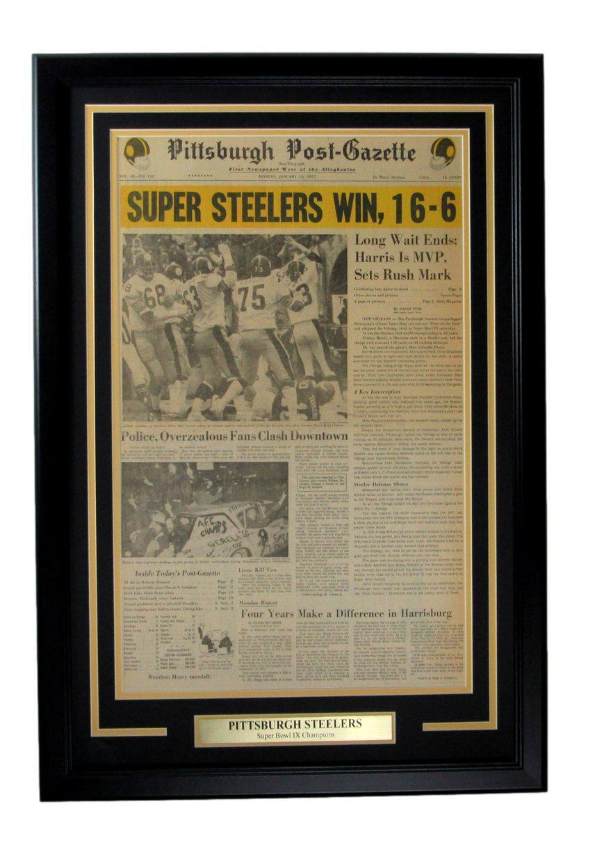 Pittsburgh Post Newspaper 1975 Steelers Super Bowl IX Champs Framed 165886