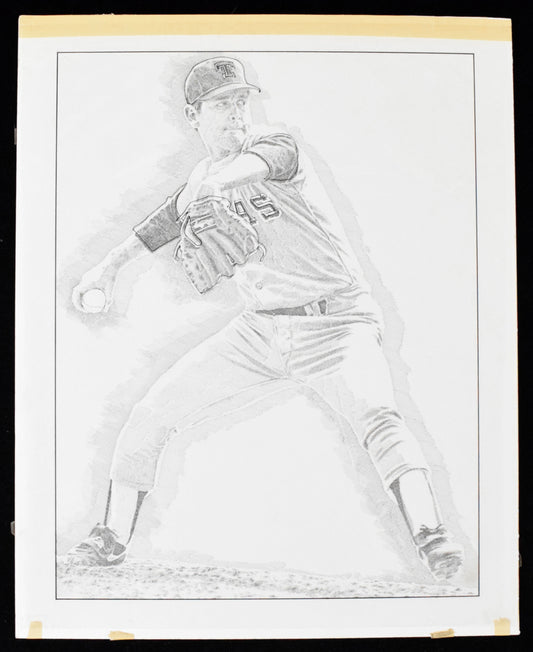 Nolan Ryan Original 16x20 Illustration Artwork by Murray Tinkelman (EX) 188019