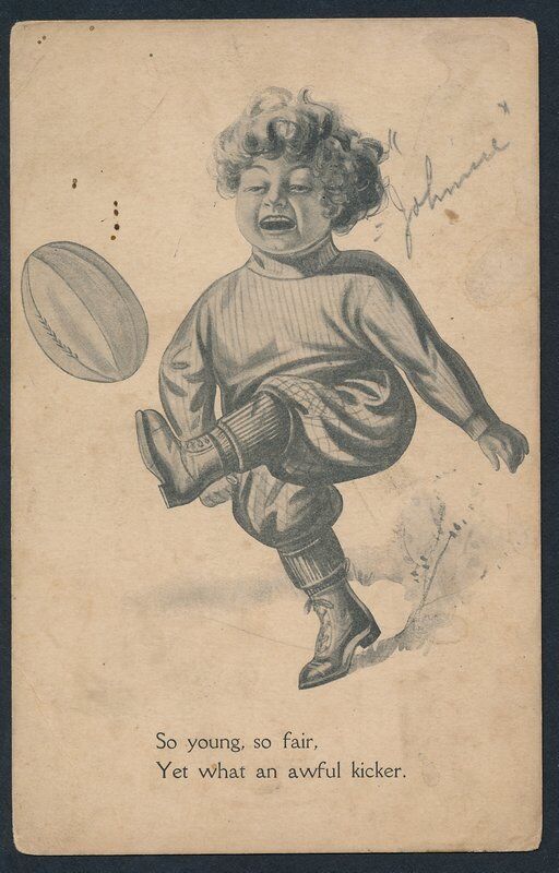 Vintage 1908 Postcard Football Young Player Image Inscription Stamp 139062