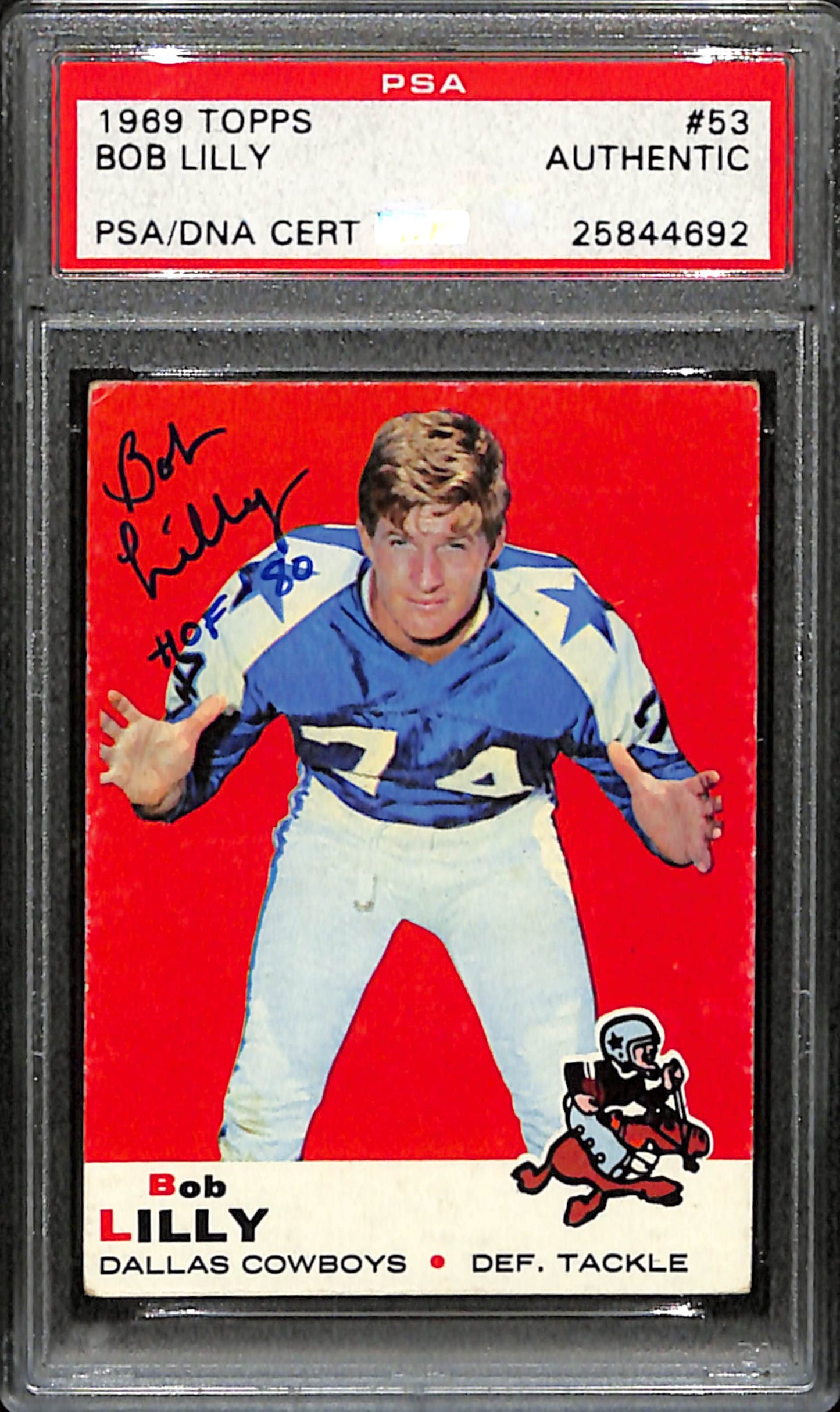 Bob Lilly HOF Signed 1969 Topps Card #53 Dallas Cowboys PSA/DNA 185981