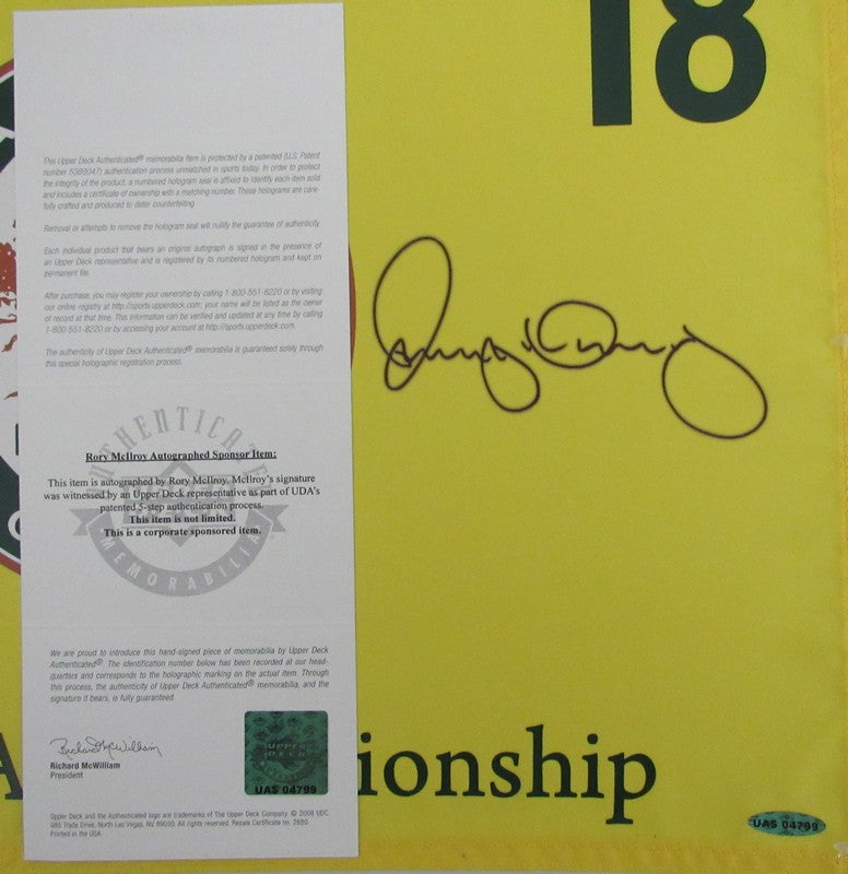 Rory McIlroy Autographed/Signed Official Pin Flag 2012 PGA Champ UDA 188048