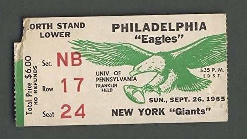 Philadelphia Eagles Vs. New York Giants Ticket Stub Sept 26th, 1965