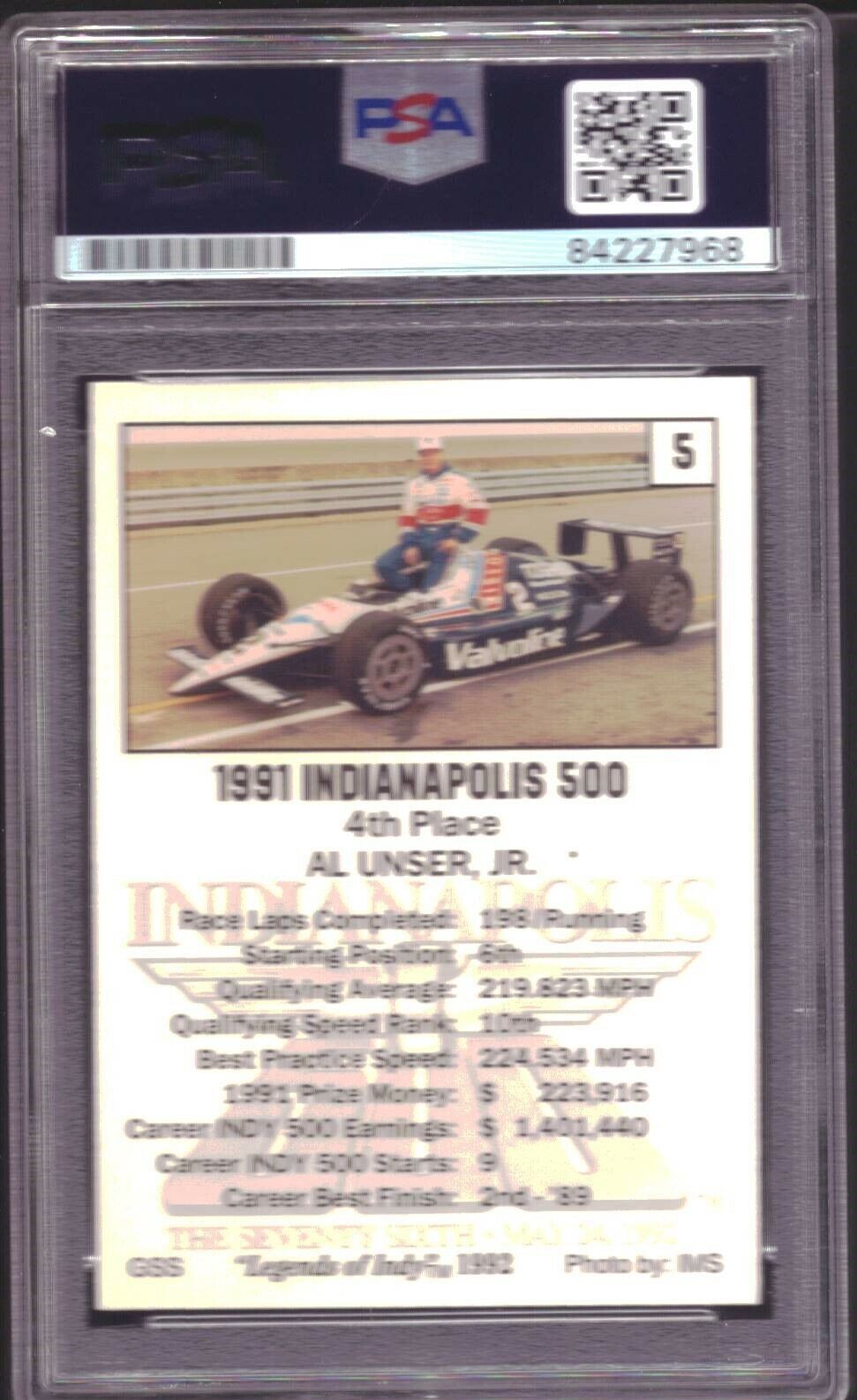 1992 Legends of Indy #5 Al Unser, Jr. Signed/Autographed Card PSA/DNA 152863