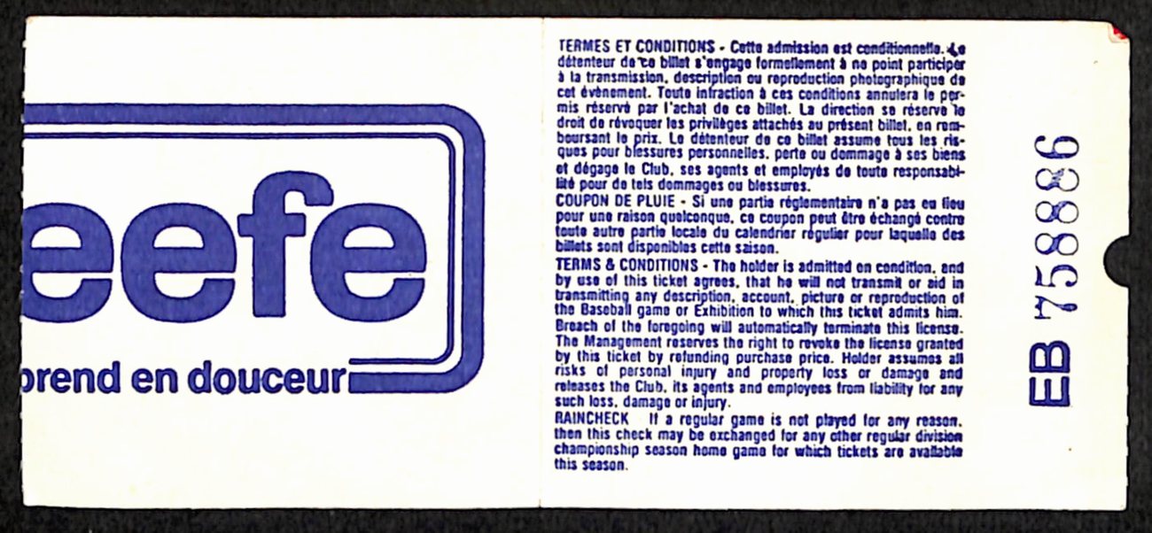 August 19, 1980 Los Angeles Dodgers vs. Montreal Expos Ticket Stub189893