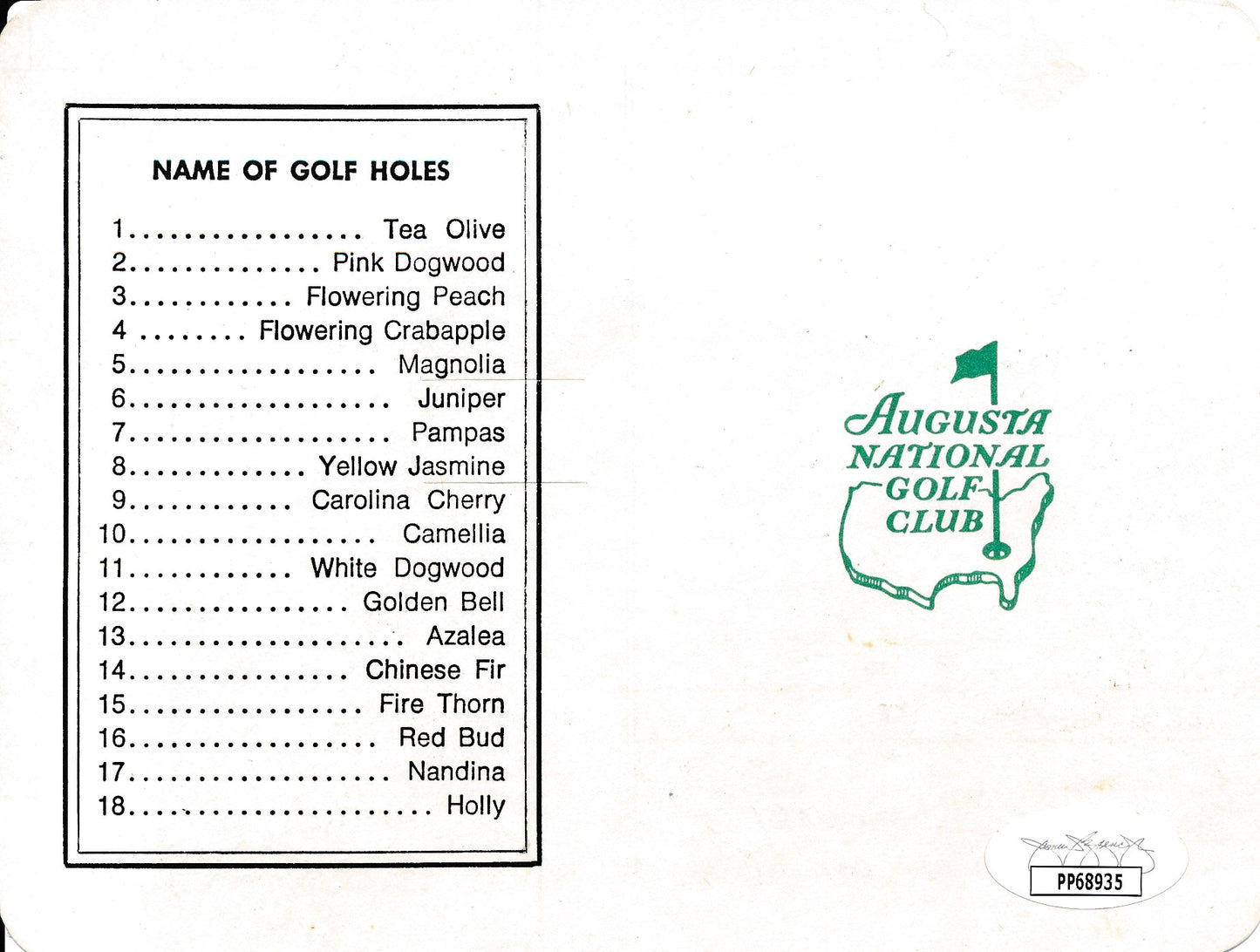 Nick Price PGA Champ Signed/Auto 1986 Augusta Golf Club Score Card JSA 161327