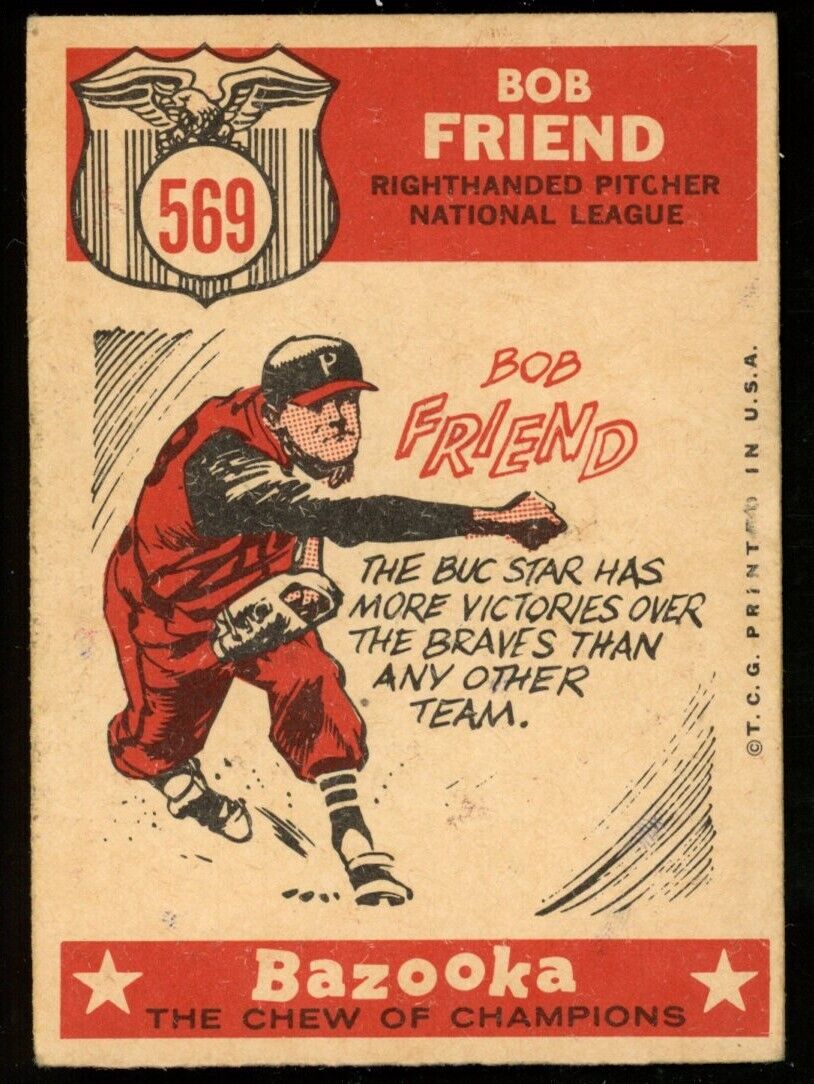 1959 Topps Baseball Bob Friend HOF #569 Pittsburgh Pirates