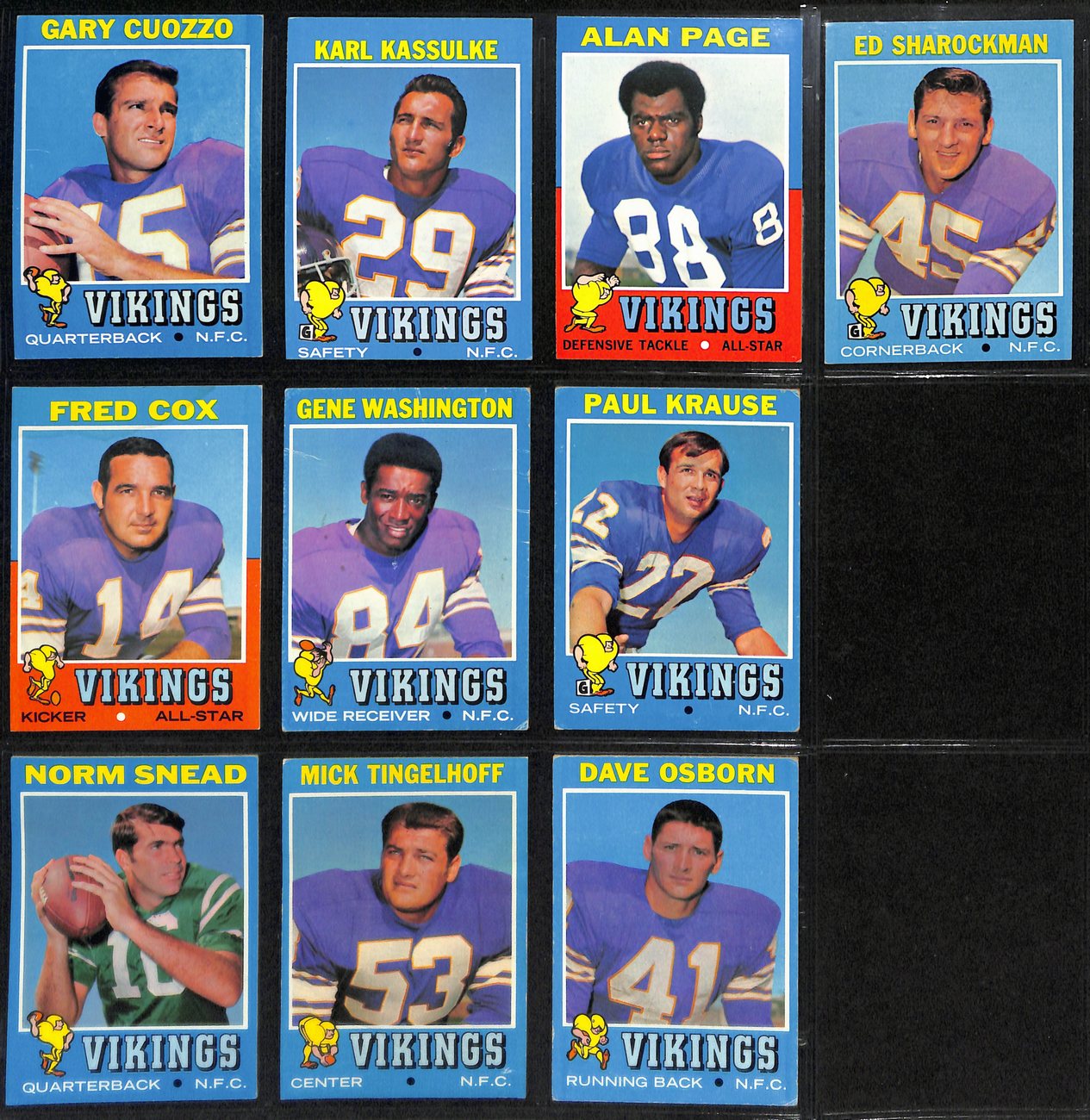 1971 TOPPS Football Vikings Complete Team Set (10/10) Cards 189261