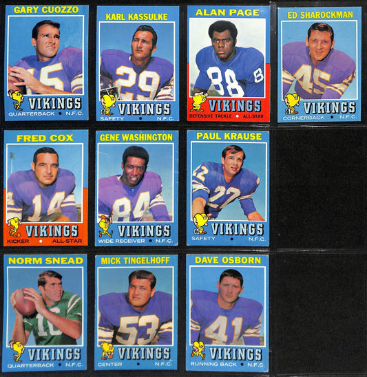 1971 TOPPS Football Vikings Complete Team Set (10/10) Cards 189261