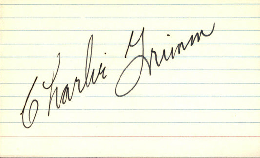 Charlie Grimm Chicago Cubs d.1983 Signed/Autographed 3x5 Index Card  162556