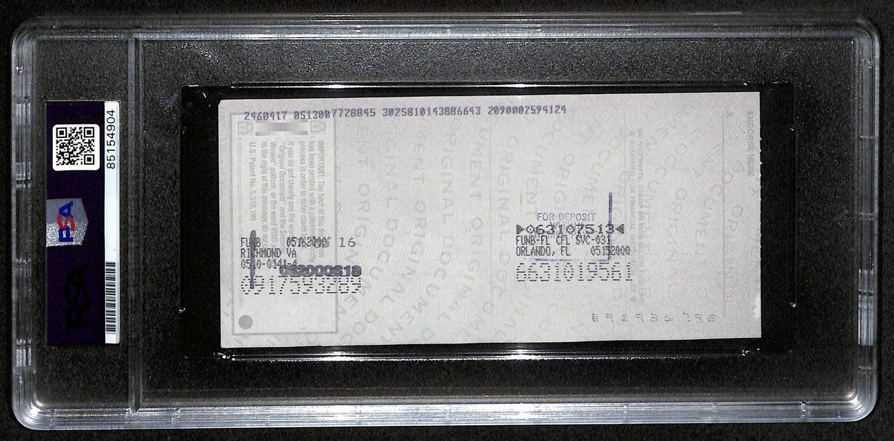 Johnny Unitas HOF Signed/Auto 2000 Bank Check Colts PSA/DNA MINT 9 193243