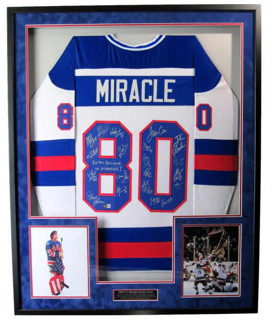 1980 USA Hockey Miracle Signed/Framed Jersey 18 Autographs Beckett BA193038