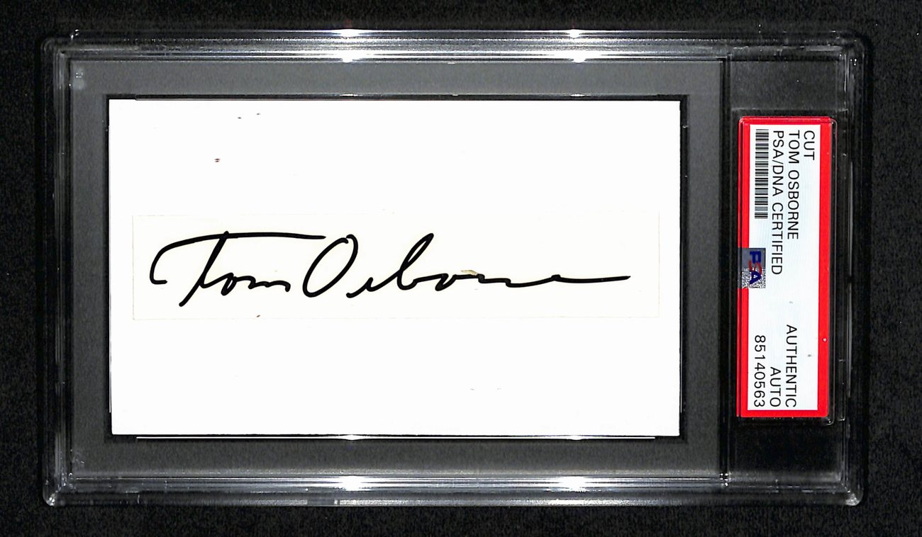 Tom Osborne Autographed Cut on 3x5 Index Card PSA/DNA 186504