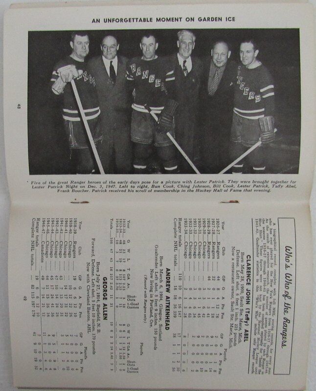 1948/49 New York Rangers Yearbook Blue Book Media/Press Guide 144274