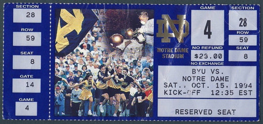 1994 Notre Dame v. BYU Full Unused Ticket 128304