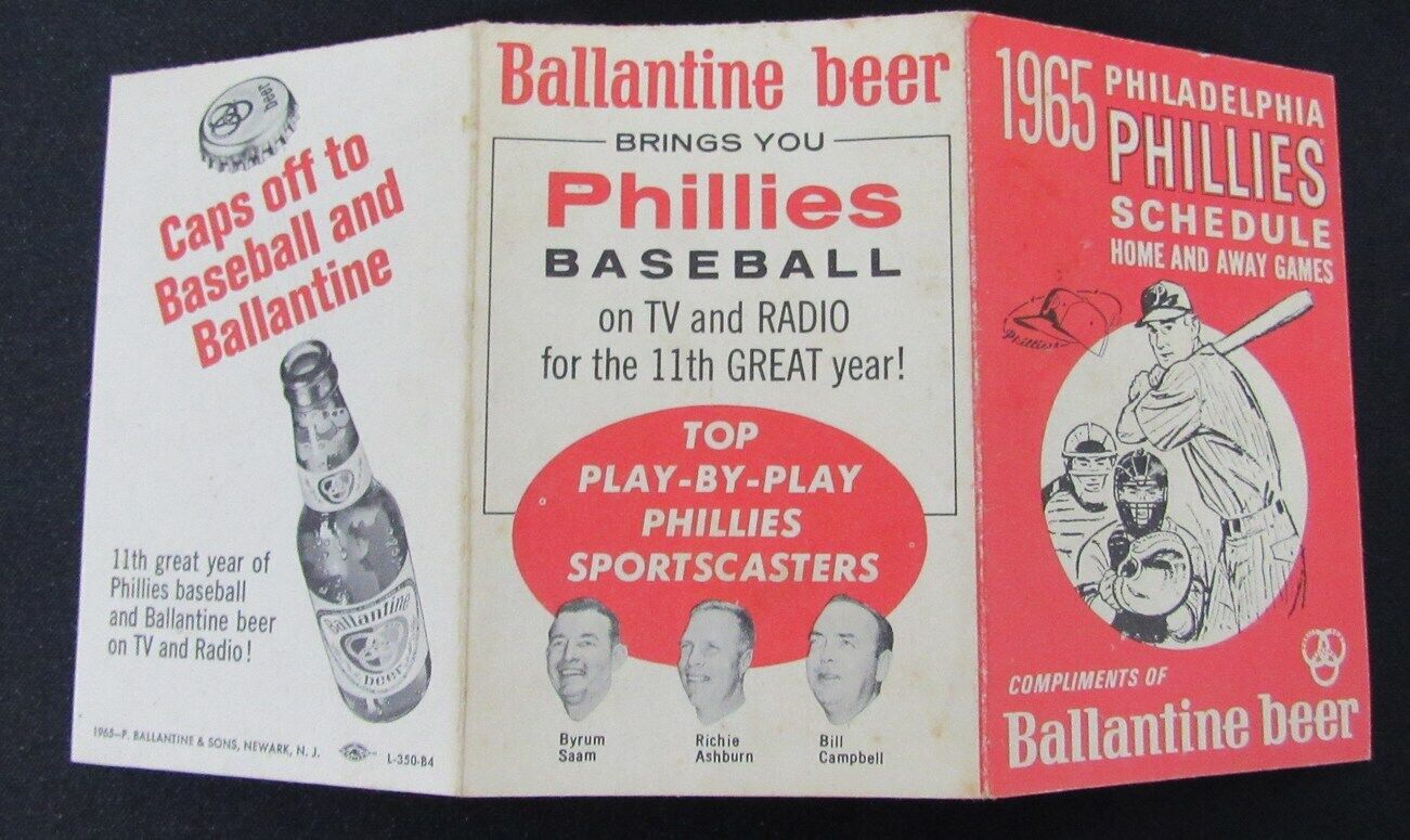 1965 Philadelphia Phillies Pocket All Games Schedule Connie Mack Stadium