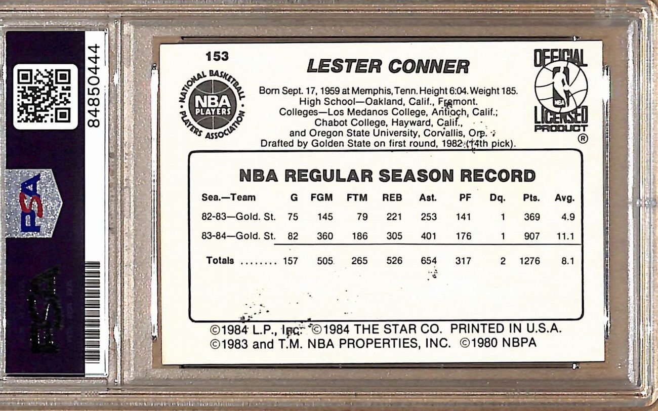 1984-85 Star Company #153 Lester Conner Warriors Signed/Auto Card PSA/DNA 178929