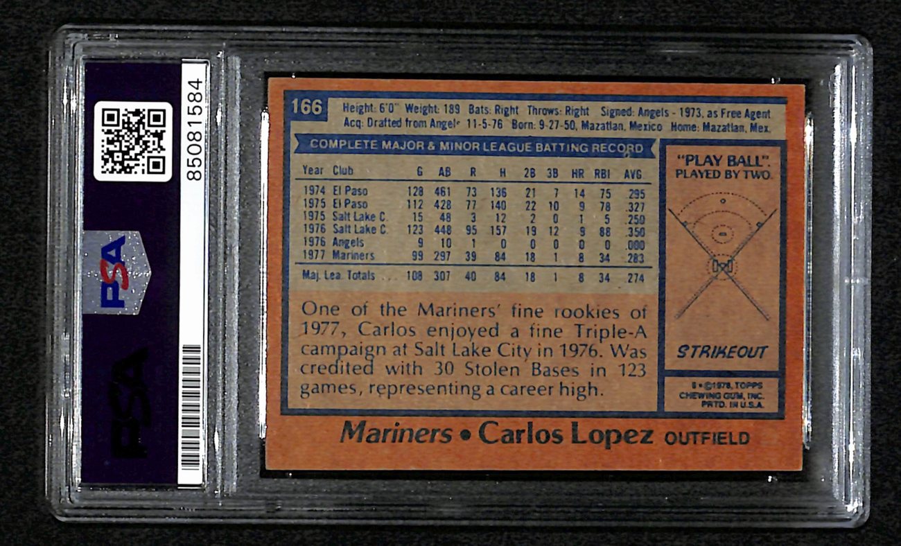 Carlos Lopez Signed 1978 Topps Card #166 Seattle Mariners PSA/DNA 184555