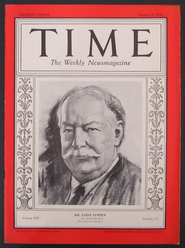 Time Magazine Vol XII No 15 October 8, 1928 William Howard Taft 183252