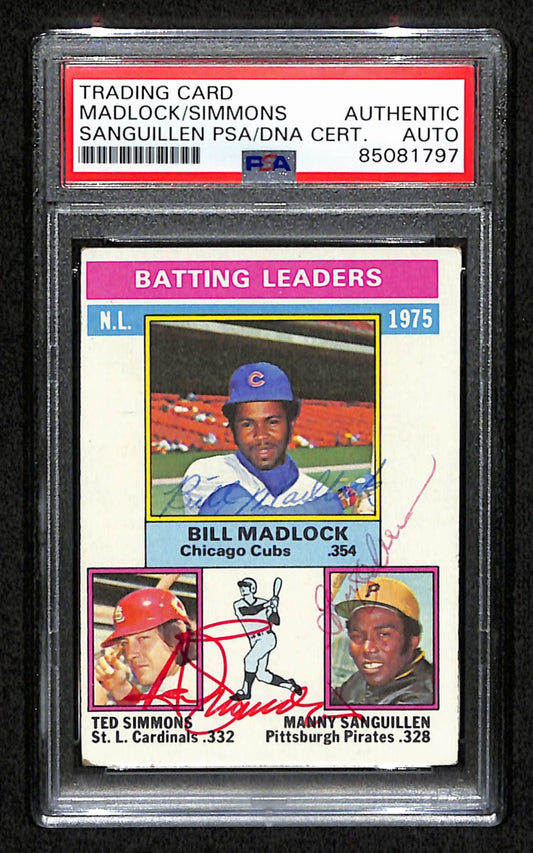 Madlock/Simmons/Sanguillen Signed 1976 Topps Card #191 Batting Leaders PSA/DNA