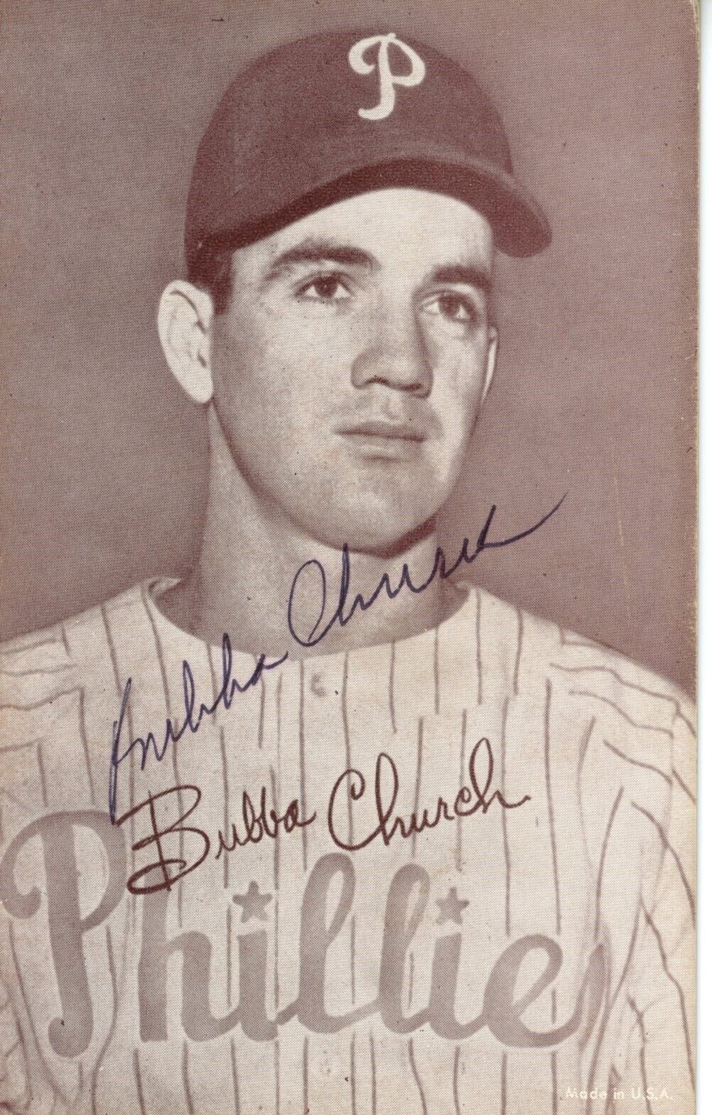 Bubba Church Phillies Signed/Autographed 1947-1966 Exhibit Postcard 166958