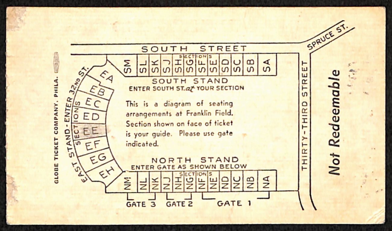 October 18, 1958 Brown vs Penn College Football Game Ticket Stub 189873