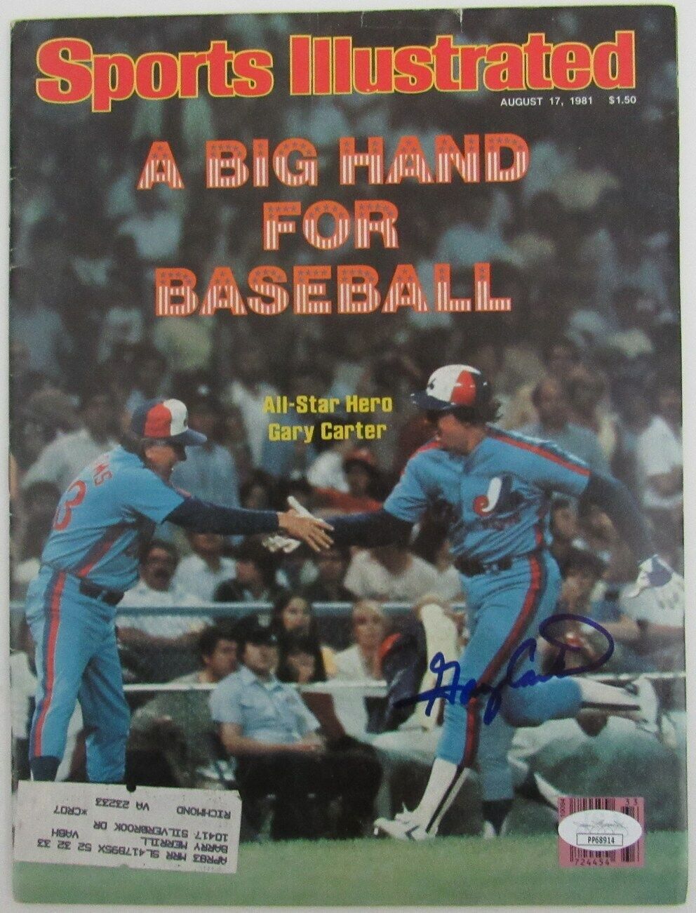 Gary Carter HOF Expos Signed/Auto 1981 Sports Illustrated Magazine JSA 159876