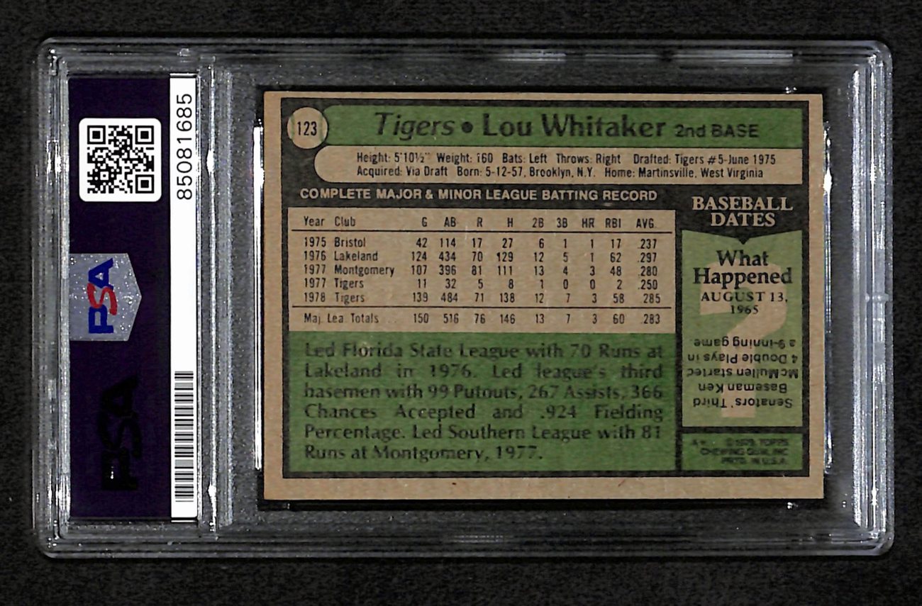 Lou Whitaker Signed 1979 Topps Card #123 Detroit Tigers PSA/DNA 184565