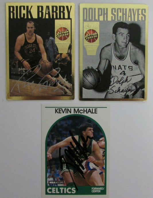 Rick Barry HOF/Dolph Schayes HOF/Kevin McHale Lot of 3 Signed Cards 144783