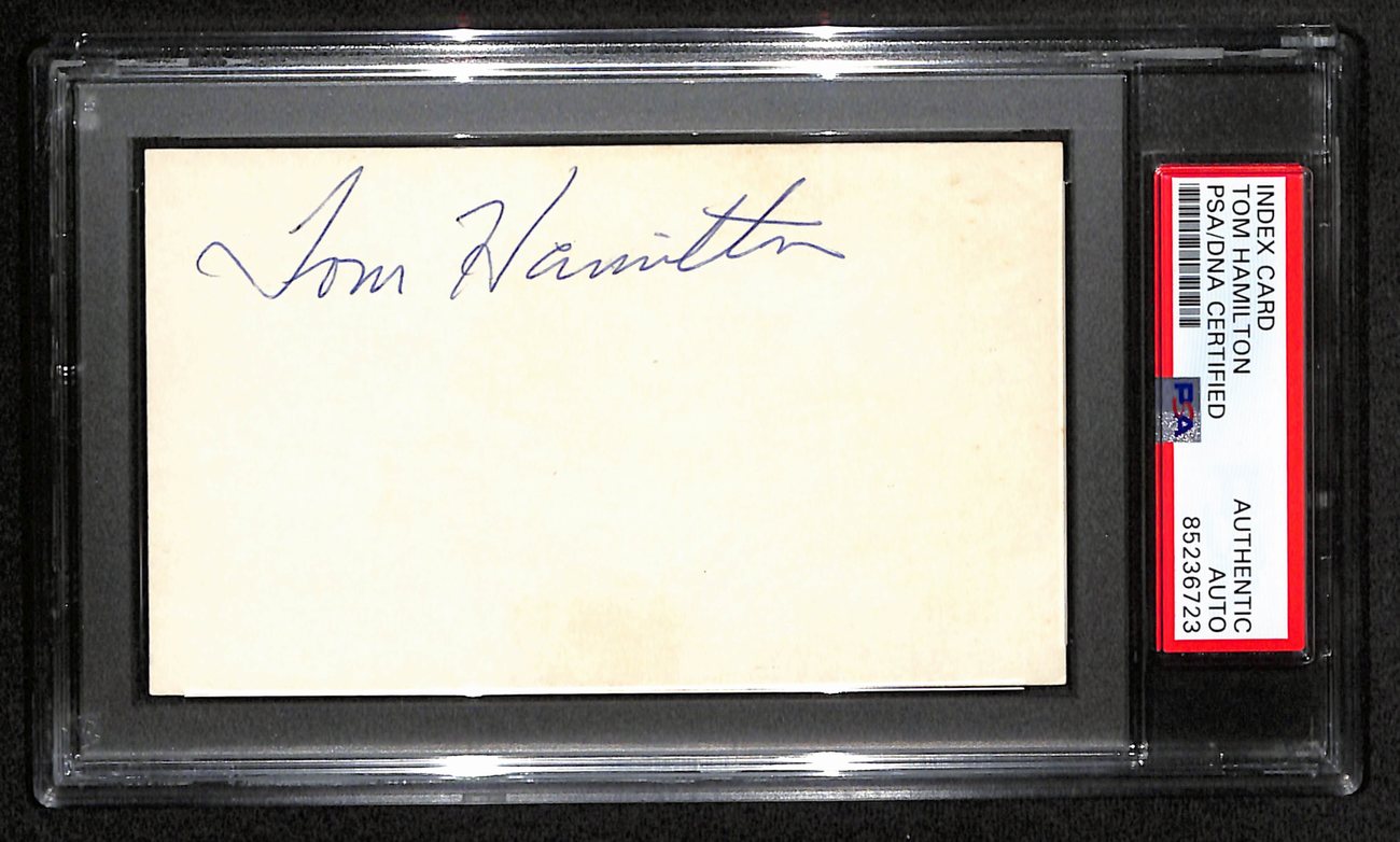 Tom Hamilton CFB HOF Signed/Auto 3x5 Index Card Navy PSA/DNA 189014