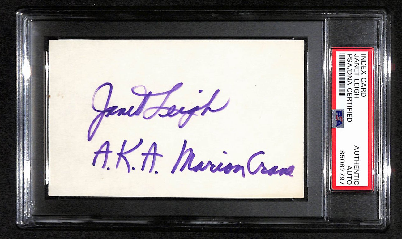 Janet Leigh Autographed/Inscribed 3x5 Index Card "Marion Crane" PSA/DNA 184289