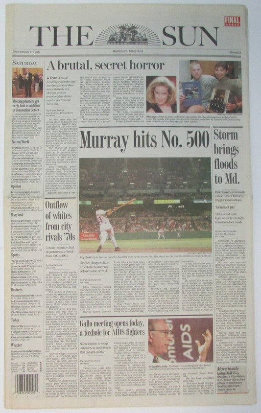 Eddie Murray Orioles Gets 500th Hit 1996 Baltimore Sun Newspaper 147860