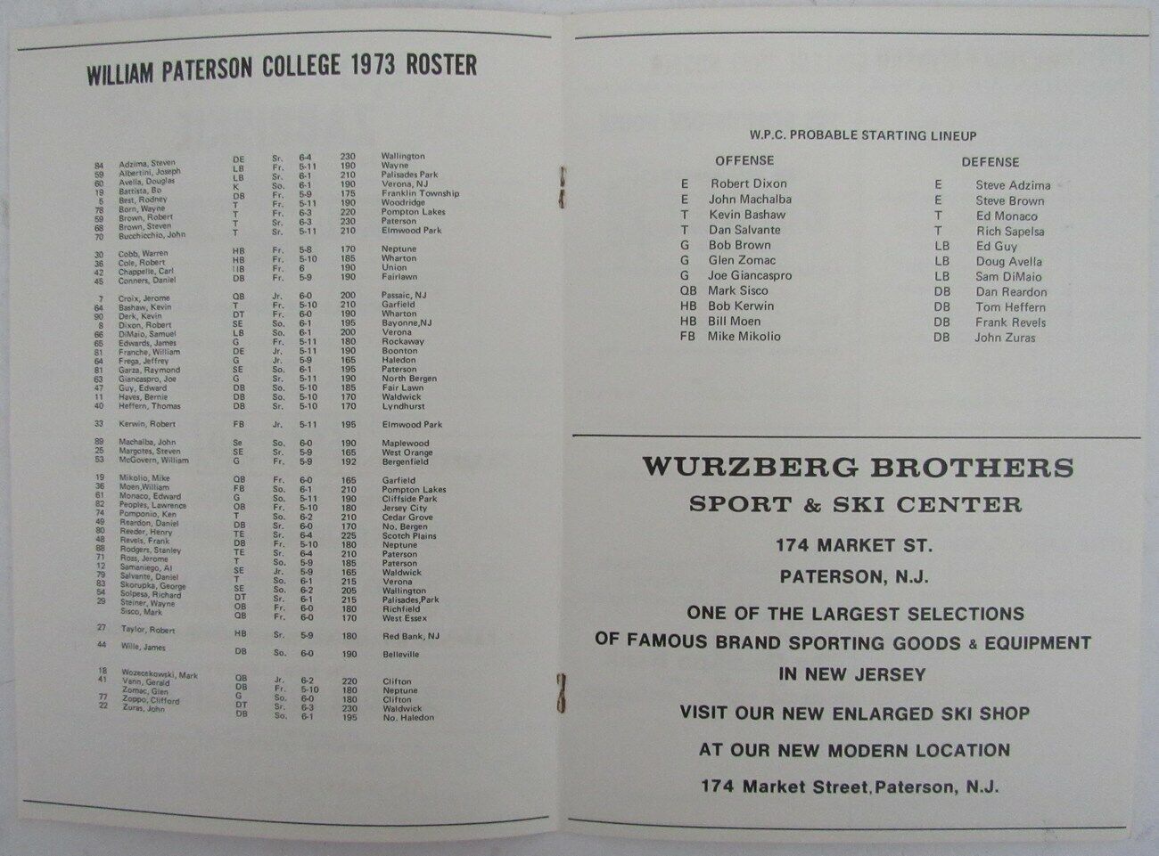 1973 William Peterson College vs. Frostburg State Football Game Program 148797