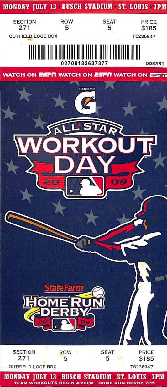 2009 MLB All-Star Home Run Derby Full Ticket Busch Stadium, St. Louis 181211