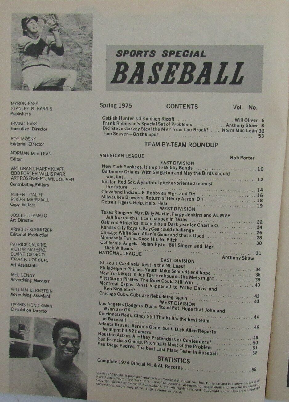 1975 Sports Special Baseball Magazine with Catfish Hunter, A's on Cover 164510