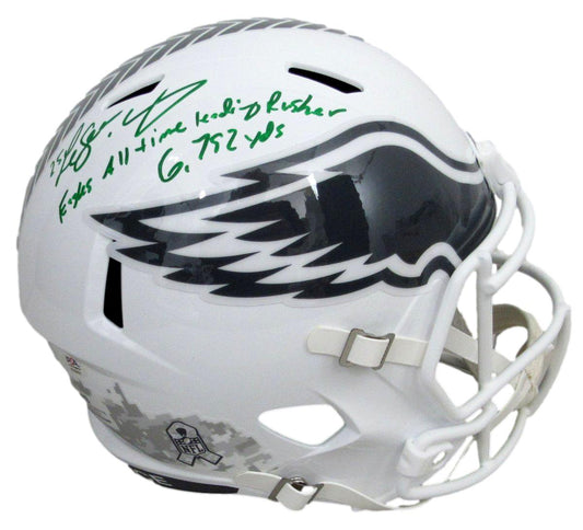 LeSean McCoy Signed/Inscr Eagles Salute To Service Full Size Replica Helmet PSA