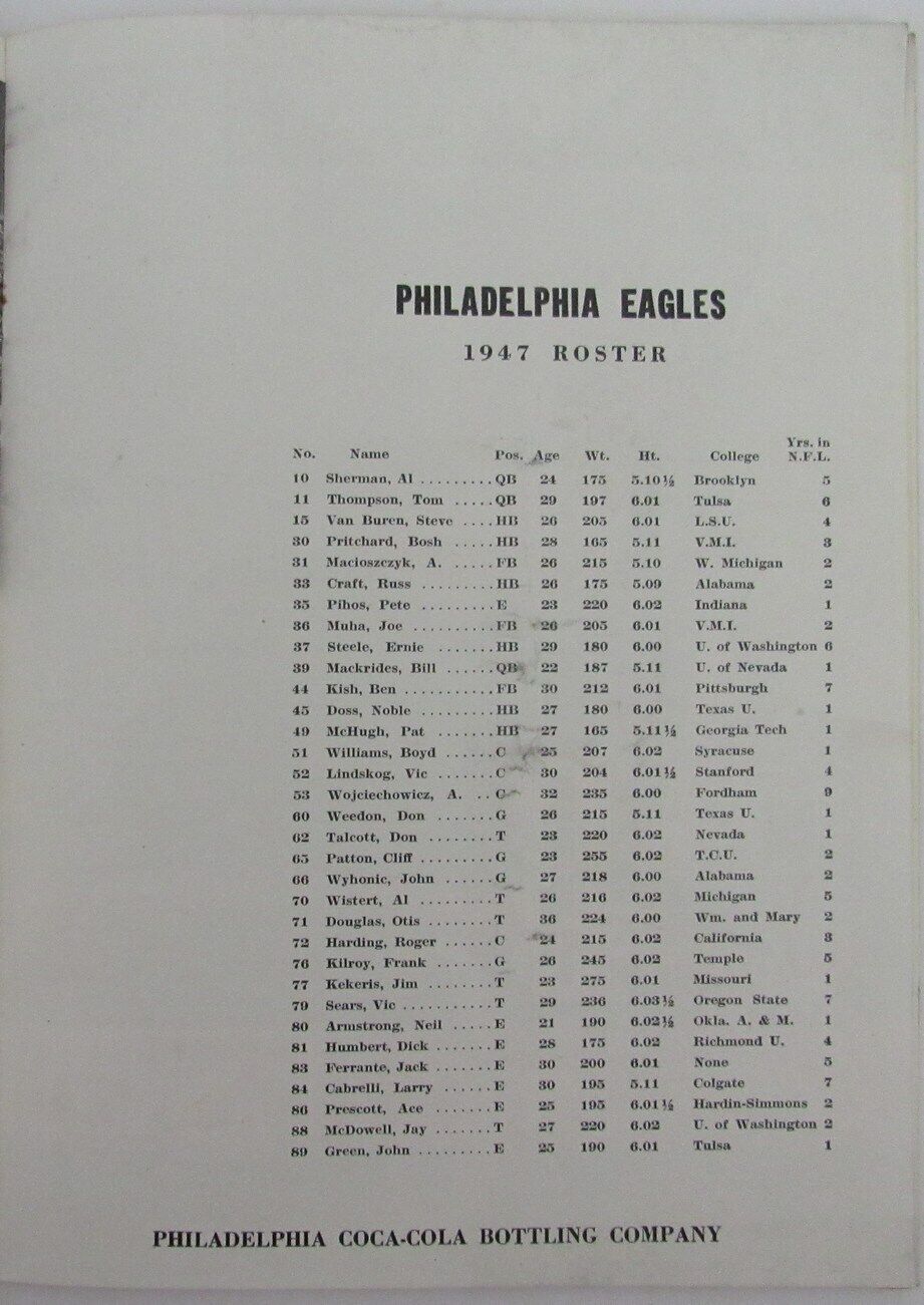 Vintage 1947 Philadelphia Eagles vs. Chicago Cardinals NFL Game Program