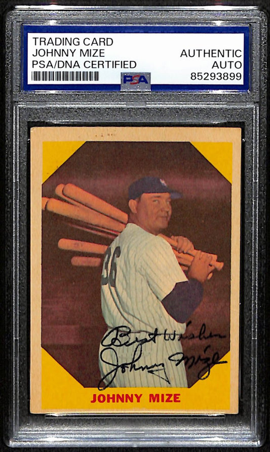 Johnny Mize HOF Signed/Inscribed 1960 Fleer Card #38 Yankees PSA/DNA 190904