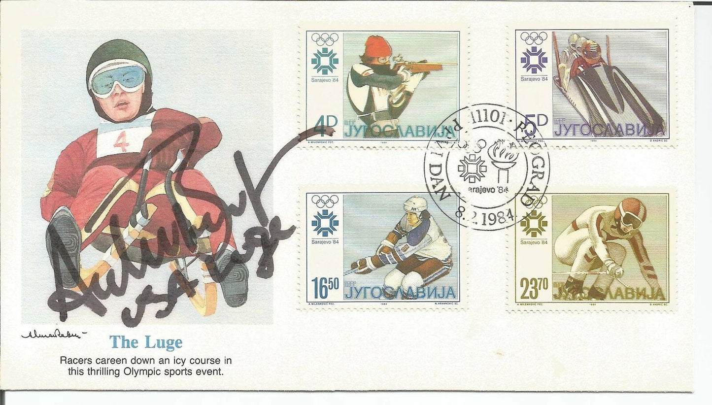 Tony Benshoof Olympic Luge Signed 1984 FDC First Day Cover JSA 151060