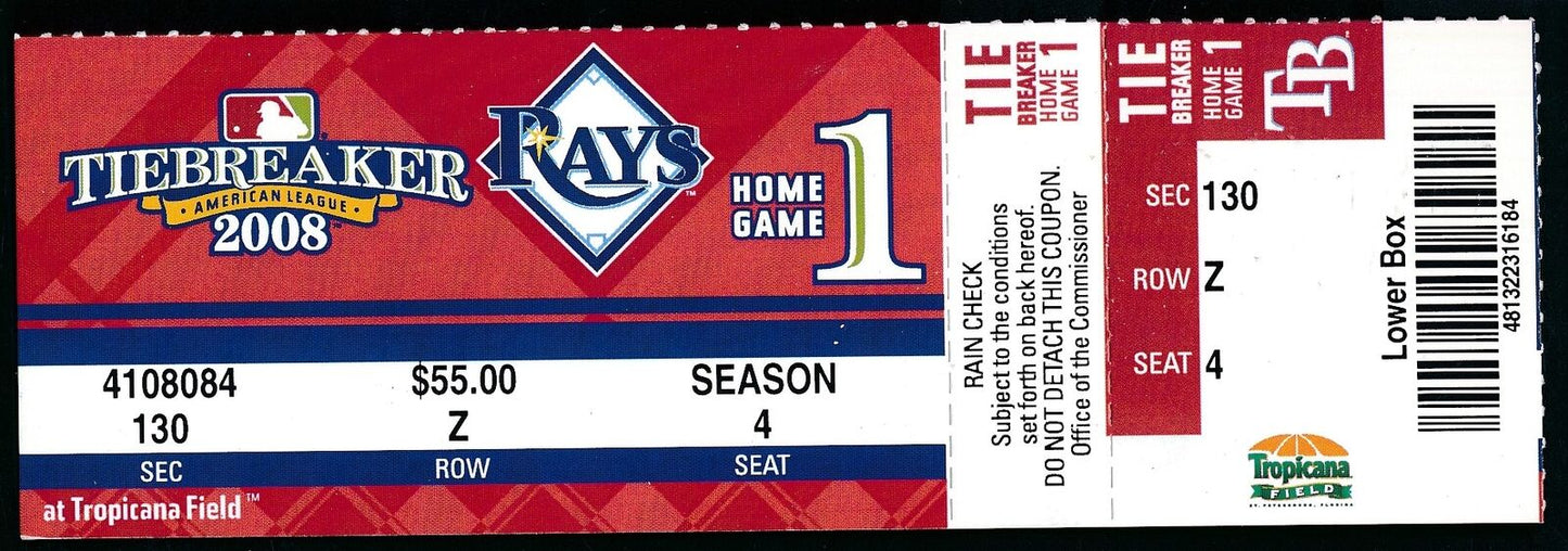 2008 ALDS Game 1 Tiebreaker Full Ticket Phantom Game Never Played 181064